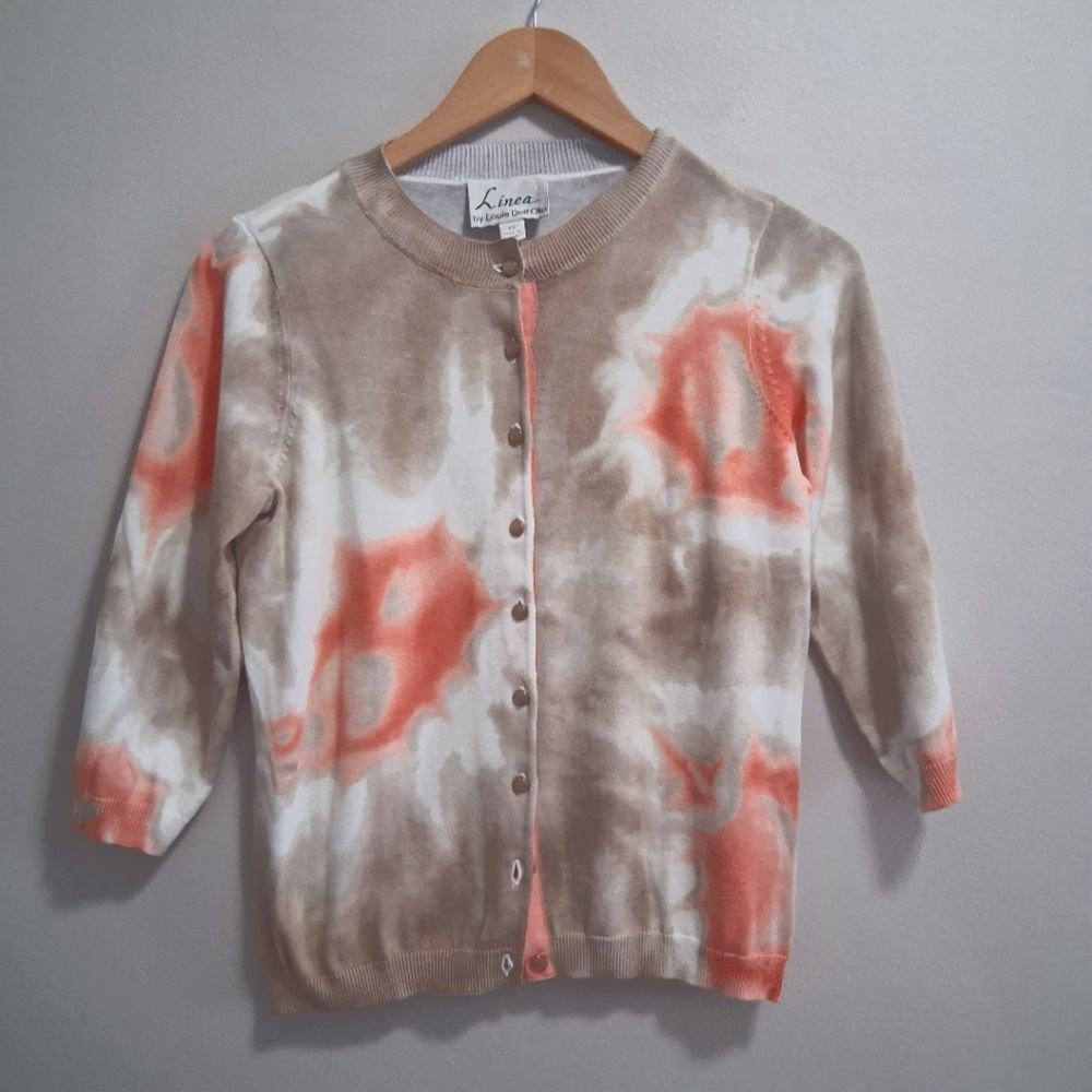 Linea by Louis Dell'Olio Tie Dye Cotton Cardigan Sweater 3/4 Sleeve Size XS